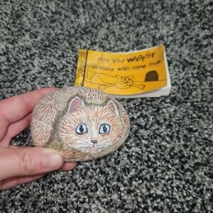 Orange Tabby Cat hand painted stone,pet rock,Booklet,heavy,Crazy Cat Lady Kitty